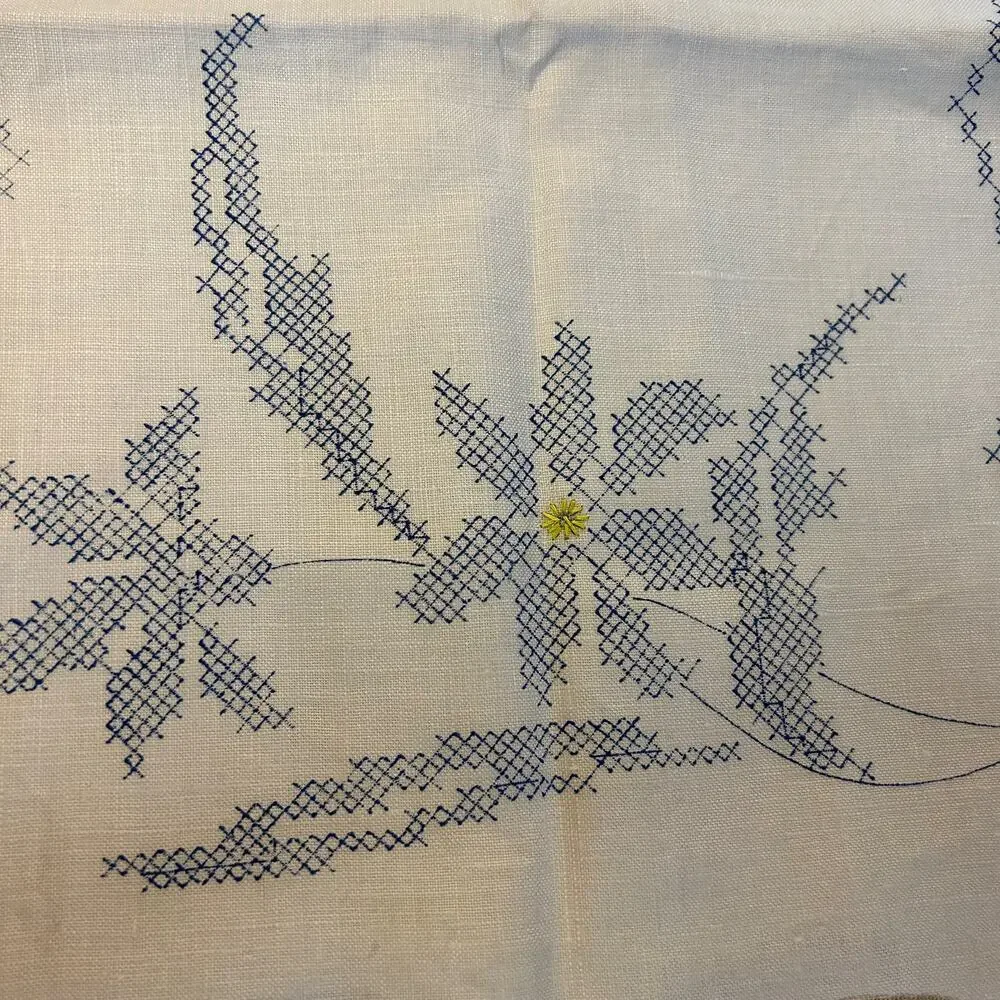 Vintage Stamped Linen Floral Table Runners Unfinished Project‎ 41x13.5